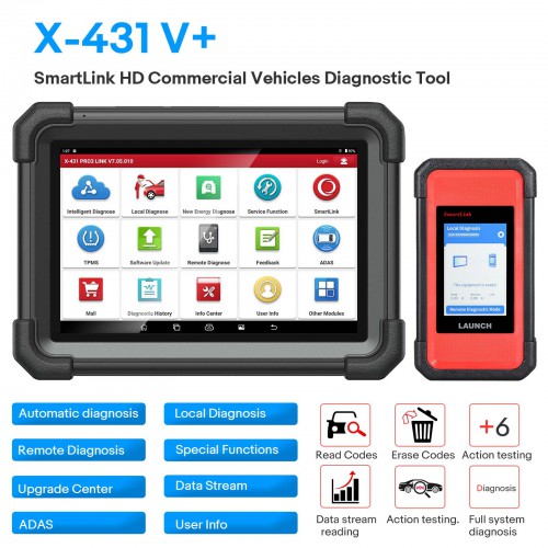 Launch X-431 V+ SmartLink HD Outil de diagnostic pour véhicules commerciaux avec connecteur SmartLink C 2.0 Remplace X431 V+ HD 3